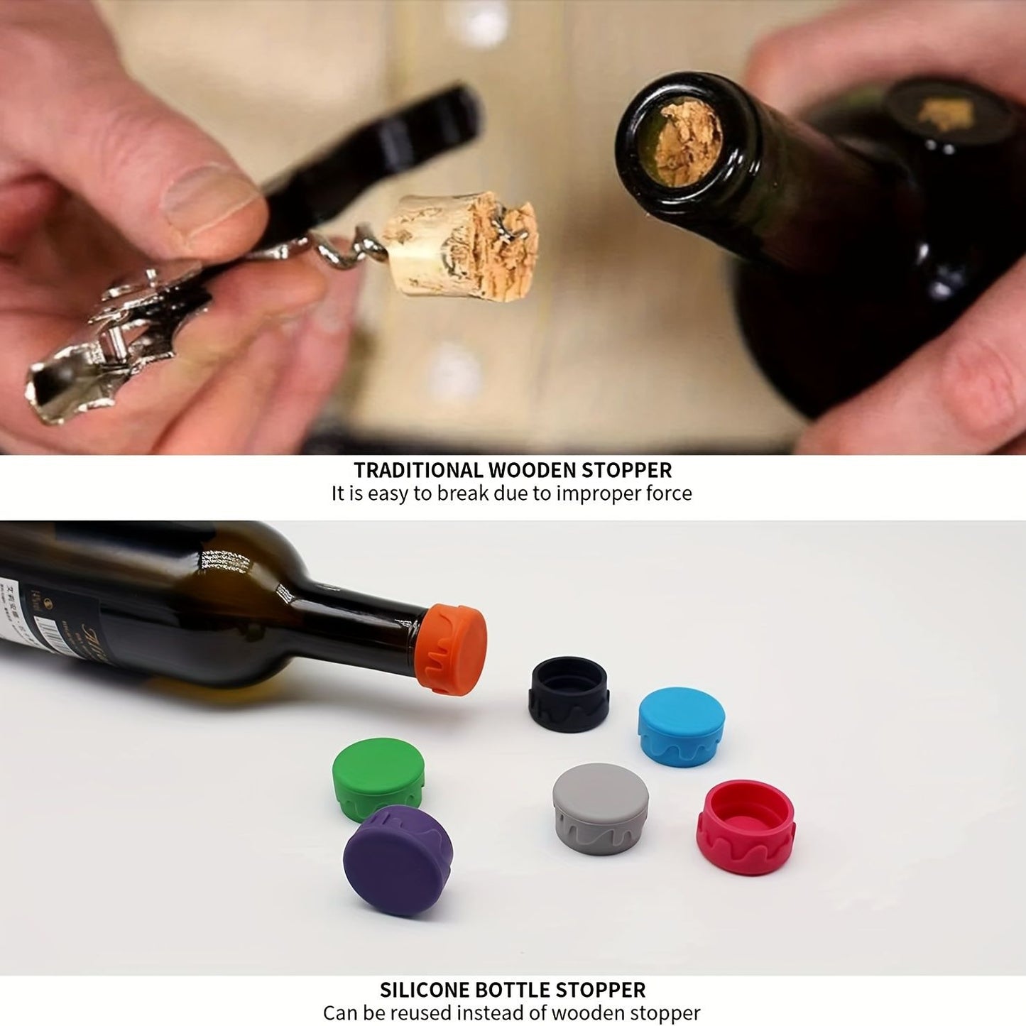 8PCS Wine Stoppers; Reusable Silicone Wine Corks; Silicone Wine Bottle Stopper; Glass Corks Beverages Beer Champagne Bottles For Corks To Keep Wine Fresh