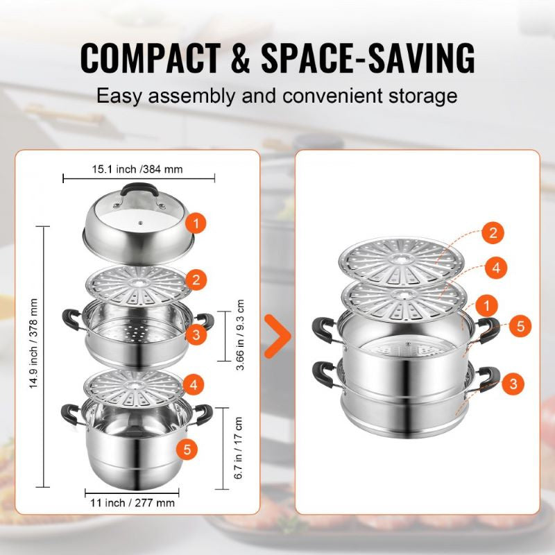 Home Kitchen 304 Stainless Steel Food Steamer Cookware with Lid