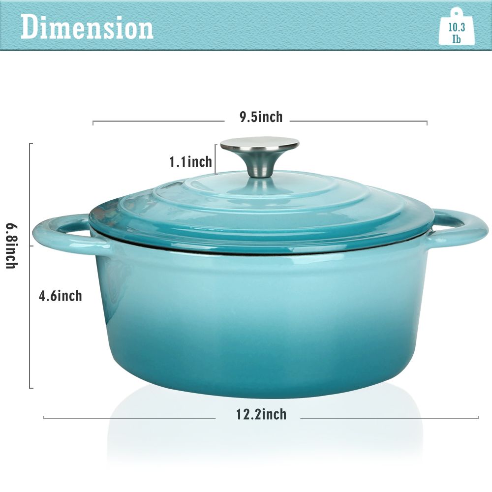 COOKWIN Enameled Cast Iron Dutch Oven with Self Basting Lid; Enamel Coated Cookware Pot 4.5QT