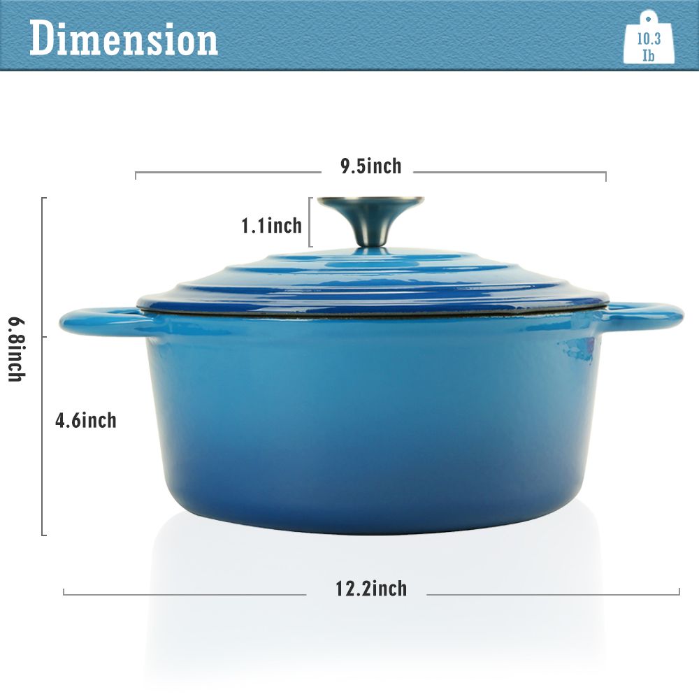 COOKWIN Enameled Cast Iron Dutch Oven with Self Basting Lid; Enamel Coated Cookware Pot 4.5QT