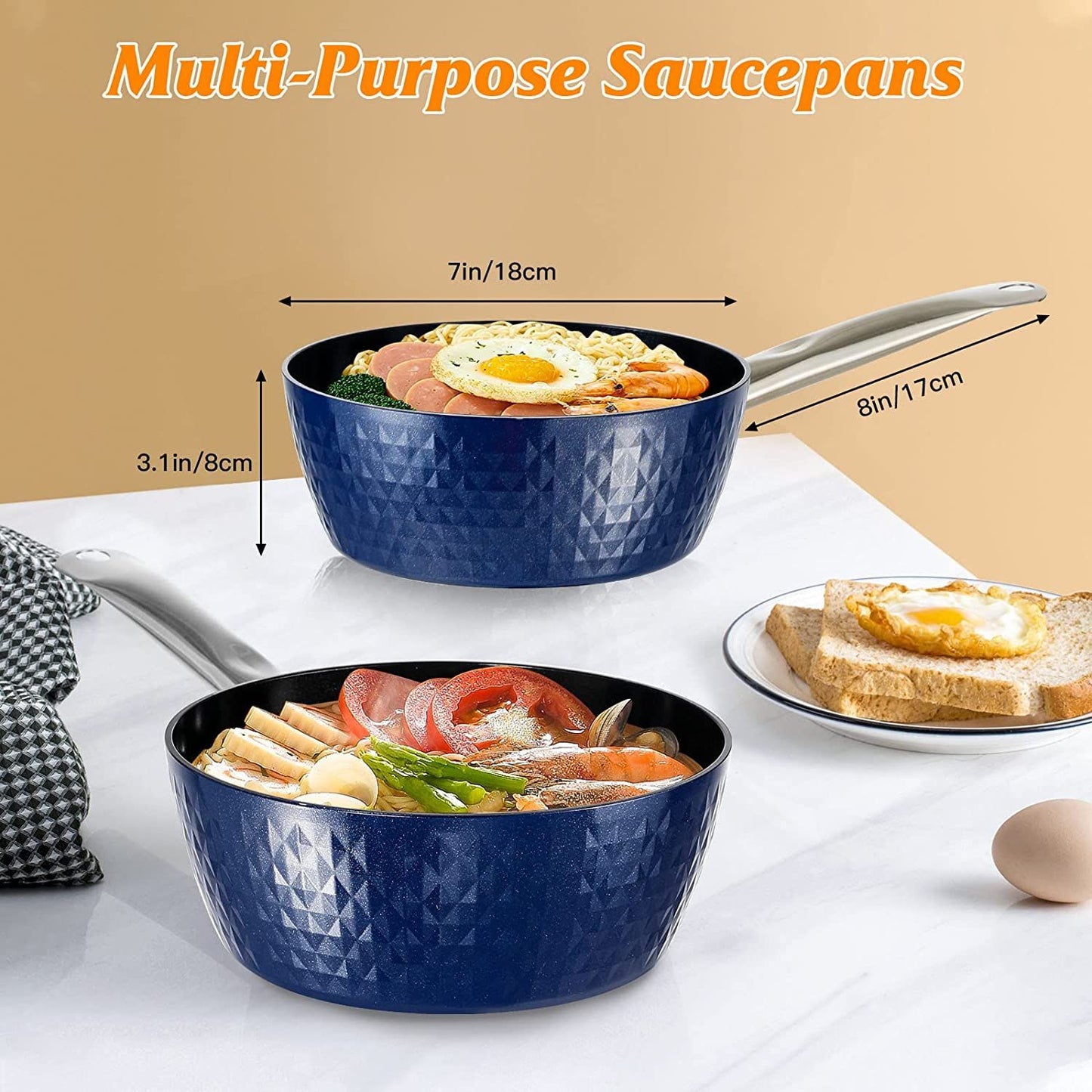 1.2 Quart Pot Saucepan with Lid; Small Nonstick Saucepan with Lid; Small Soup Pot with Lid; Small Induction Stock Pot; Blue Mini Saucepan with Lid; Milk Pot with Anodized Healthy Ceramic