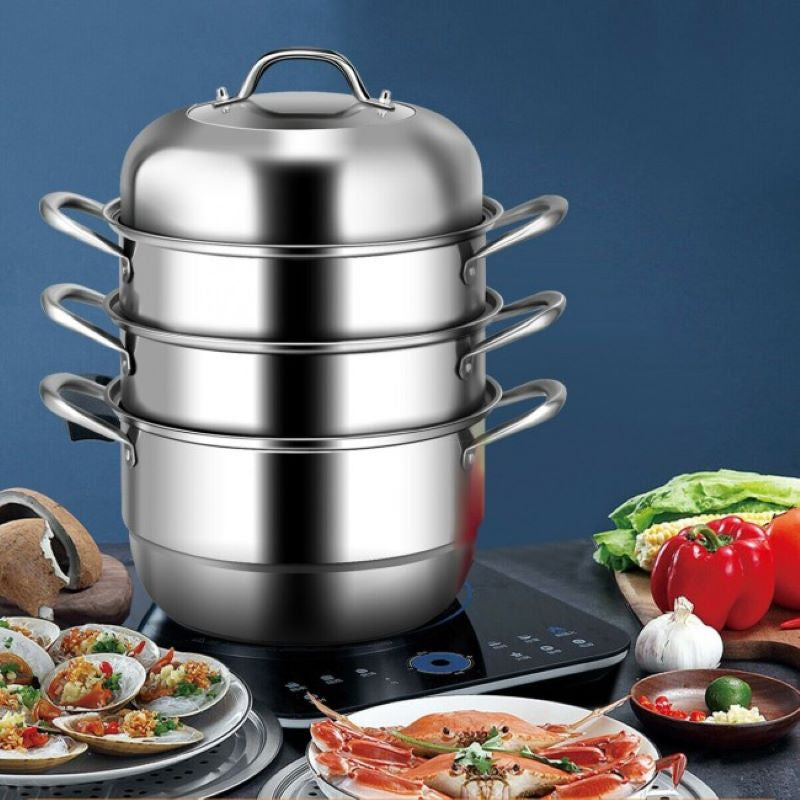 Multi Tiers Kitchen Pan Cookware Stainless Steel Steamer Set