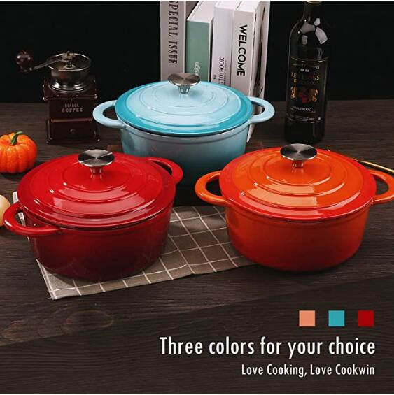 COOKWIN Enameled Cast Iron Dutch Oven with Self Basting Lid; Enamel Coated Cookware Pot 3QT