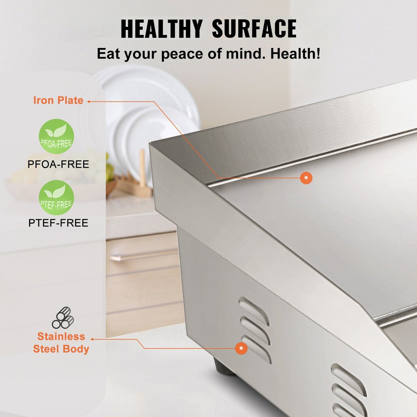 VEVOR Commercial Electric Griddle, 21", 1600W Countertop Flat Top Grill, Stainless Steel Teppanyaki Grill, 122-572 degree Fahrenheit Adjustable Temp Control 2 Shovels & Brushes,
