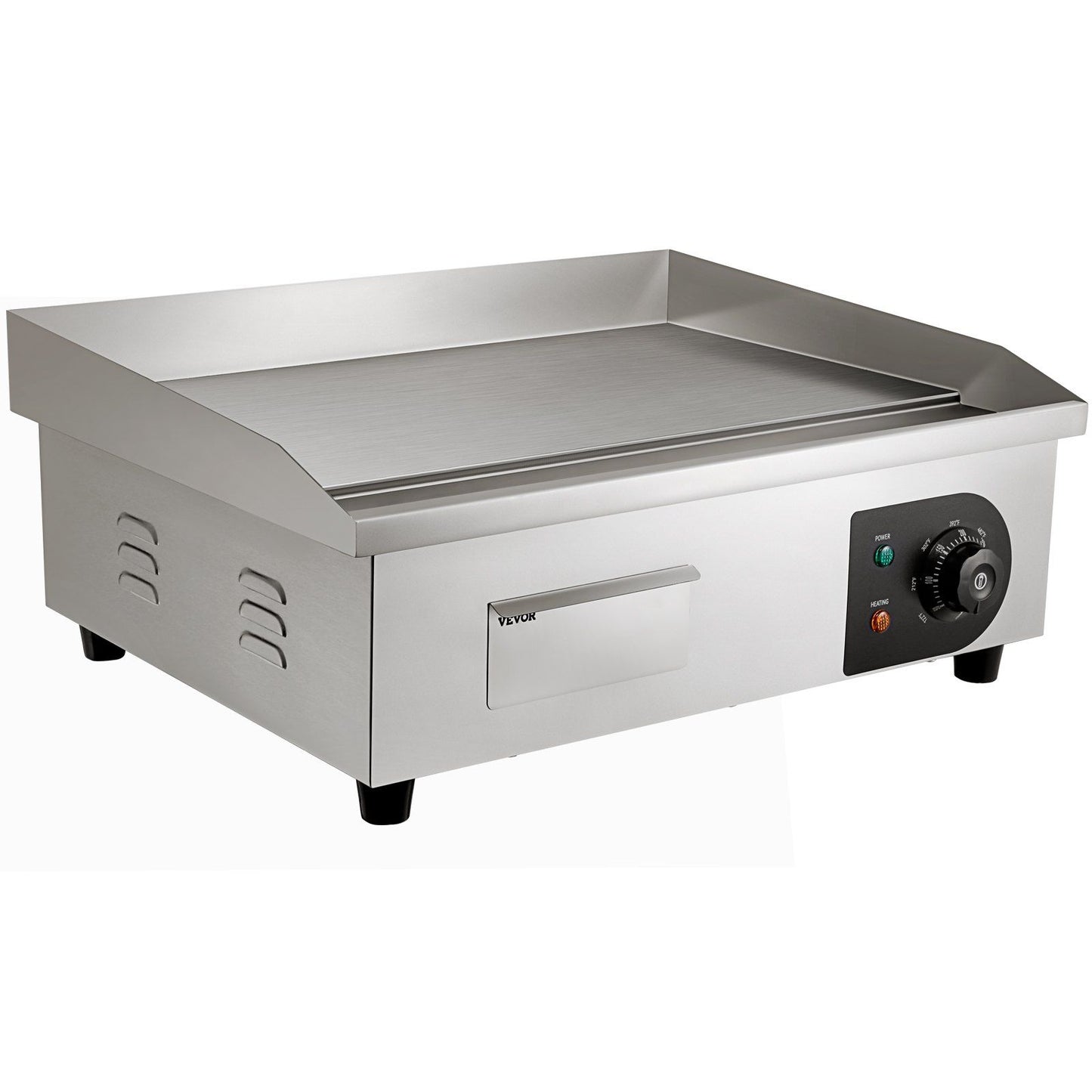 VEVOR Commercial Electric Griddle, 21", 1600W Countertop Flat Top Grill, Stainless Steel Teppanyaki Grill, 122-572 degree Fahrenheit Adjustable Temp Control 2 Shovels & Brushes,