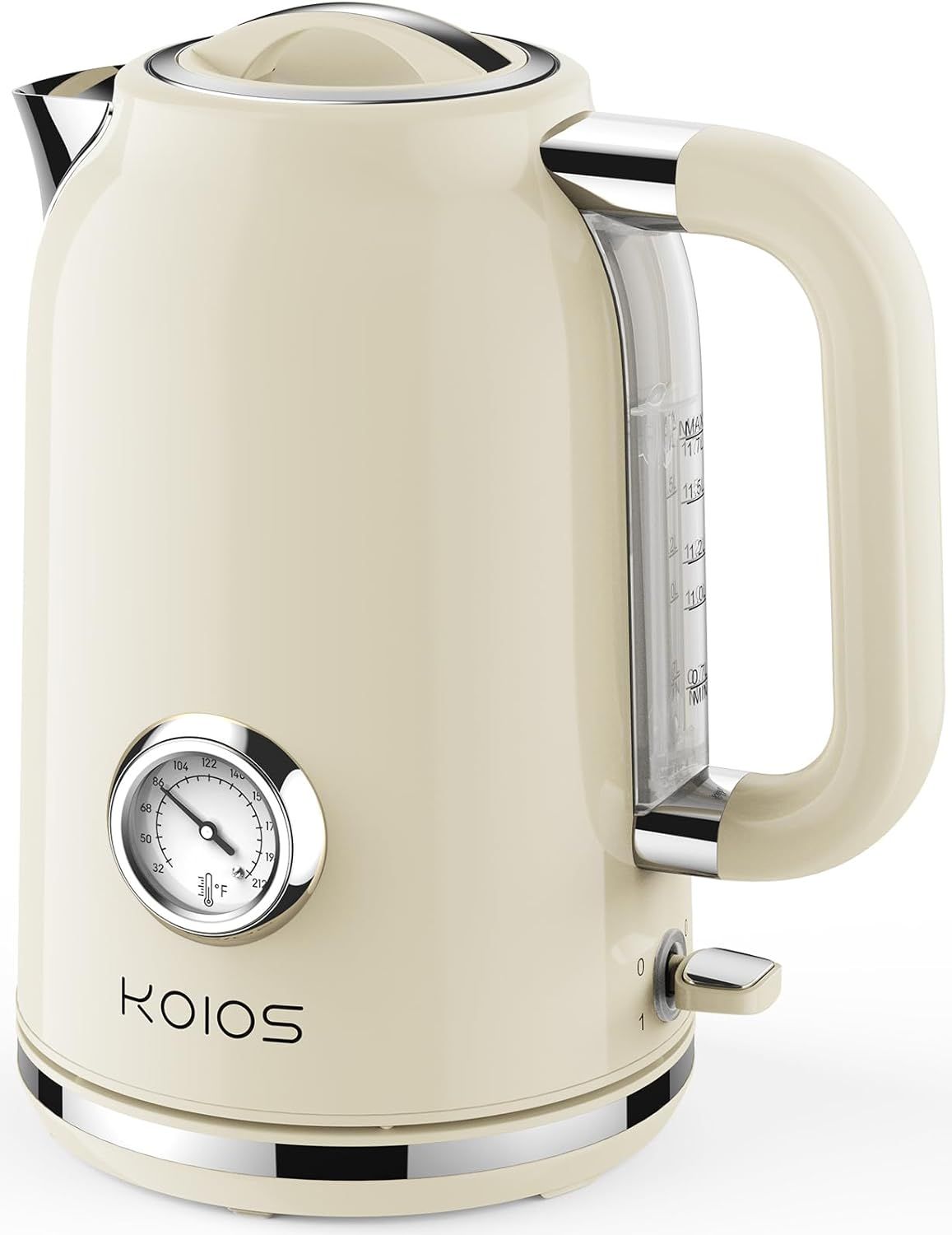 Electric Tea Kettle with Thermometer, KOIOS 1.7L 1500W BPA-Free Stainless Steel Fast Water Boiler with LED Indicator, Cordless Electric Tea Pot, 360° Rotation,Auto Shut-Off & Boil-Dry Protection