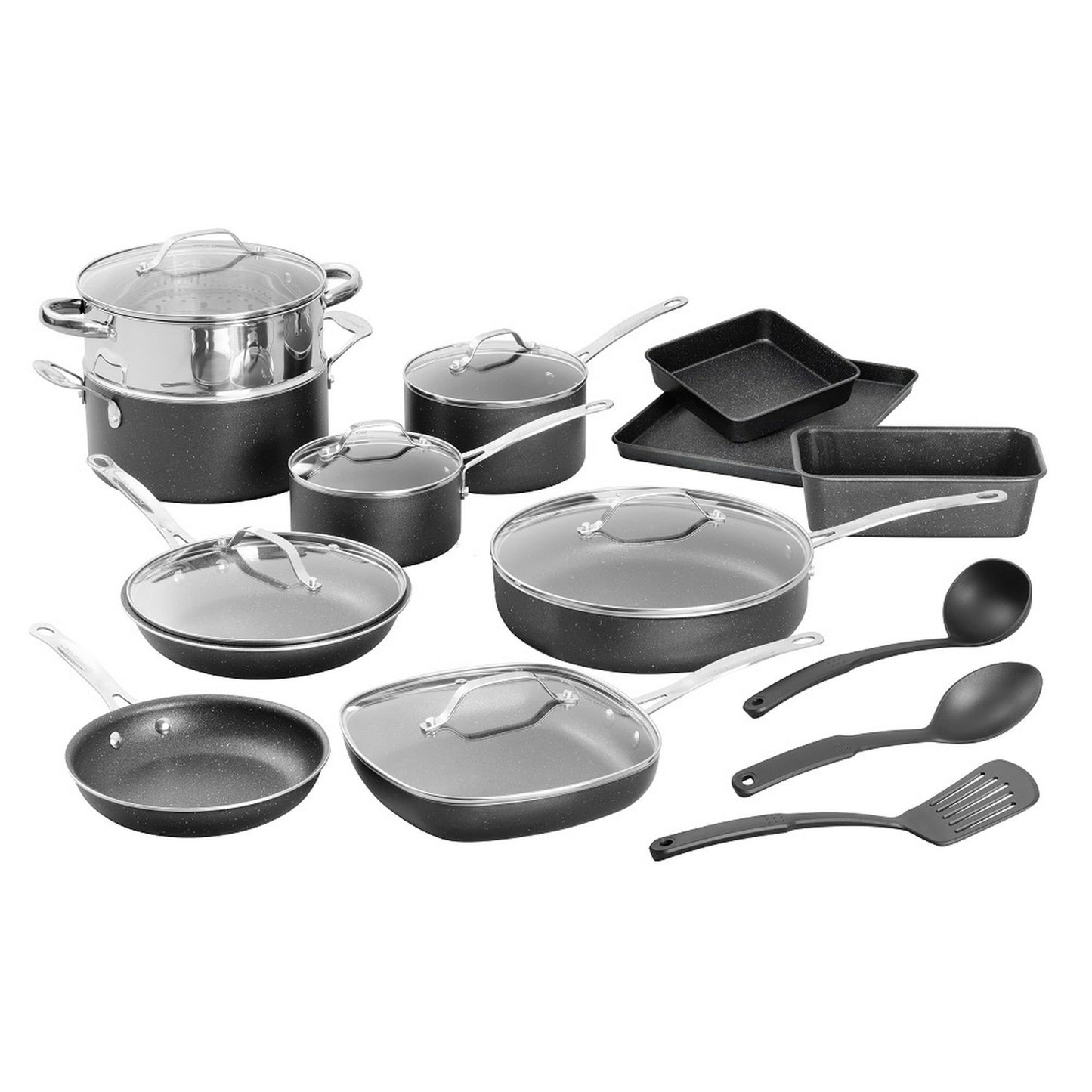 Pots and Pans Set 20 Piece Complete Cookware Bakeware Set Nonstick Dishwasher Oven Safe Black