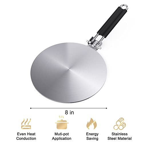 7.5/8/9.25Inch Heat Diffuser Simmer Ring Plate, Stainless Steel with Stainless Handle, Induction Adapter Plate for Gas Stove Glass Cooktop Converter, Flame Guard Induction Hob Pans