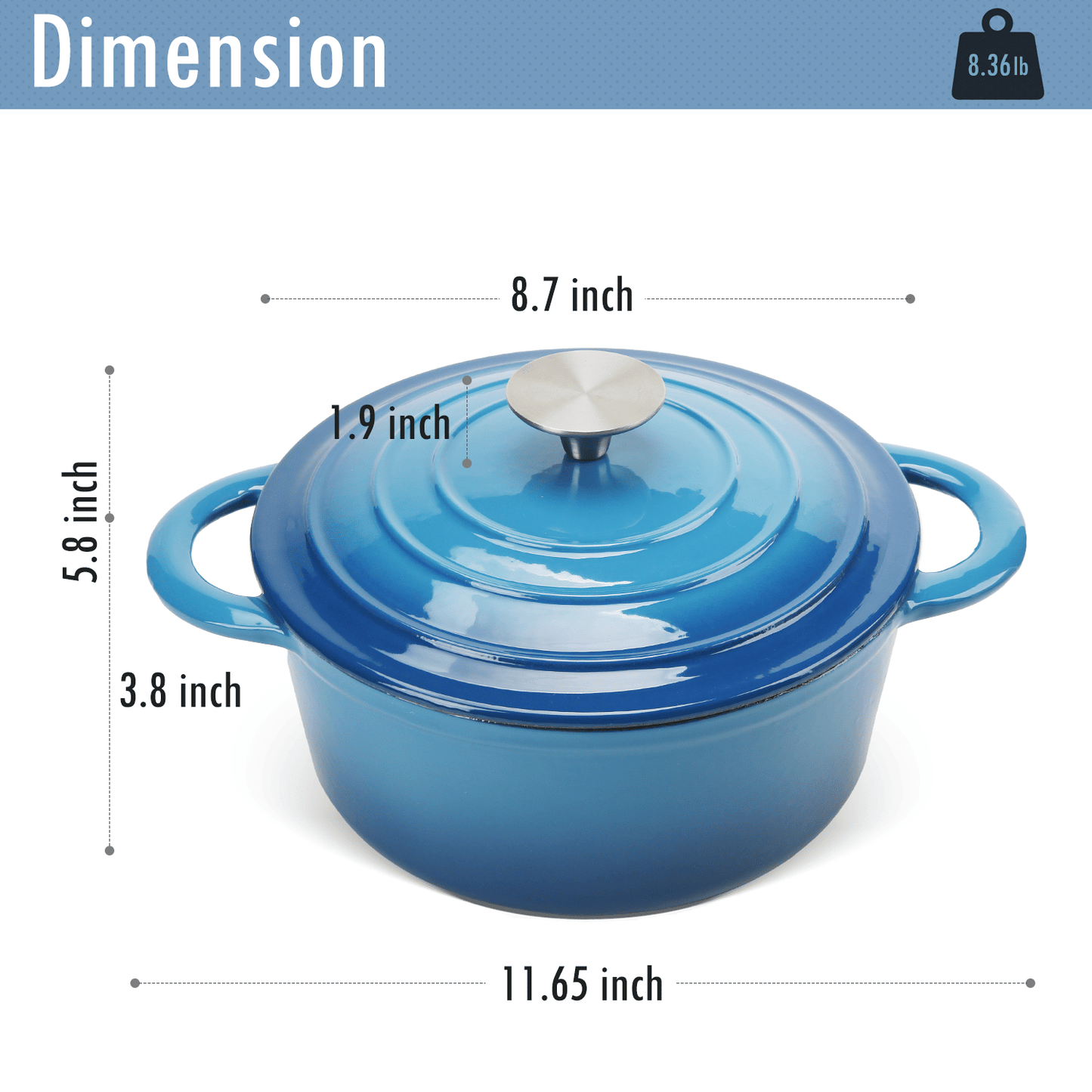 COOKWIN Enameled Cast Iron Dutch Oven with Self Basting Lid; Enamel Coated Cookware Pot 5QT