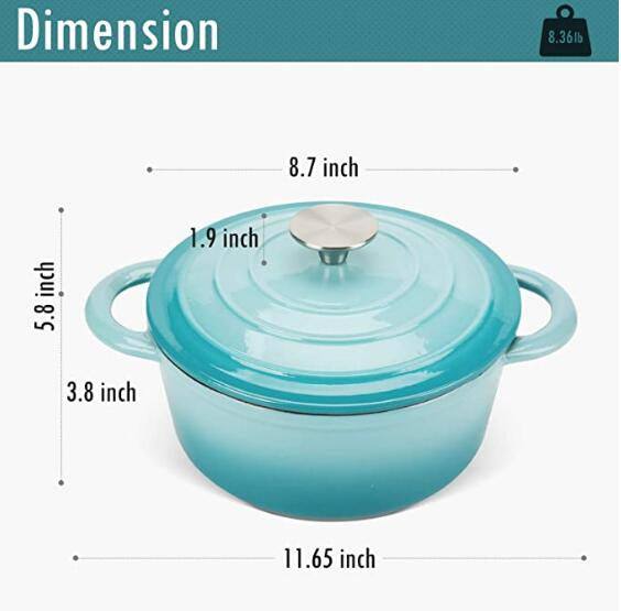COOKWIN Enameled Cast Iron Dutch Oven with Self Basting Lid; Enamel Coated Cookware Pot 5QT