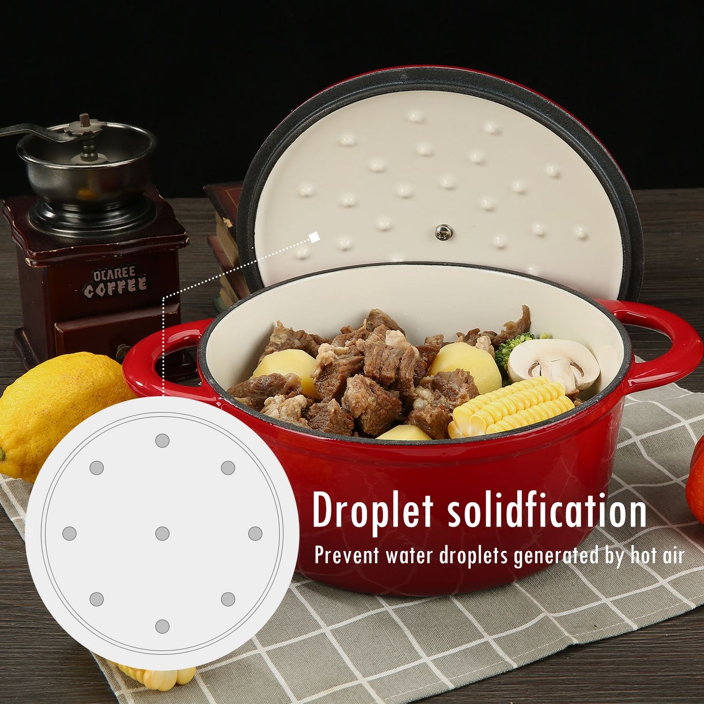 COOKWIN Enameled Cast Iron Dutch Oven with Self Basting Lid; Enamel Coated Cookware Pot 5QT