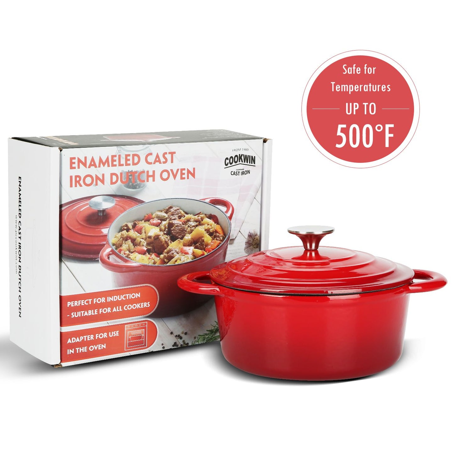 COOKWIN Enameled Cast Iron Dutch Oven with Self Basting Lid; Enamel Coated Cookware Pot 5QT