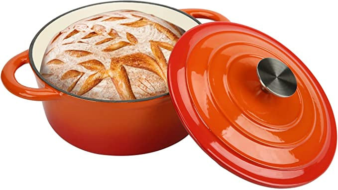 COOKWIN Enameled Cast Iron Dutch Oven with Self Basting Lid; Enamel Coated Cookware Pot 4.5QT
