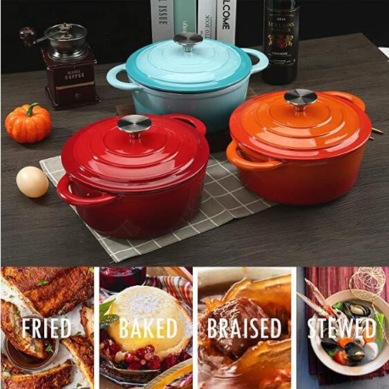 COOKWIN Enameled Cast Iron Dutch Oven with Self Basting Lid; Enamel Coated Cookware Pot 4.5QT