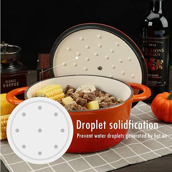 COOKWIN Enameled Cast Iron Dutch Oven with Self Basting Lid; Enamel Coated Cookware Pot 4.5QT