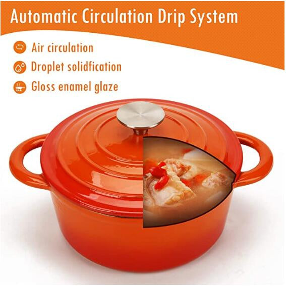 COOKWIN Enameled Cast Iron Dutch Oven with Self Basting Lid; Enamel Coated Cookware Pot 4.5QT