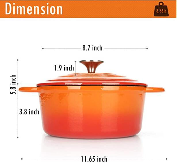 COOKWIN Enameled Cast Iron Dutch Oven with Self Basting Lid; Enamel Coated Cookware Pot 4.5QT