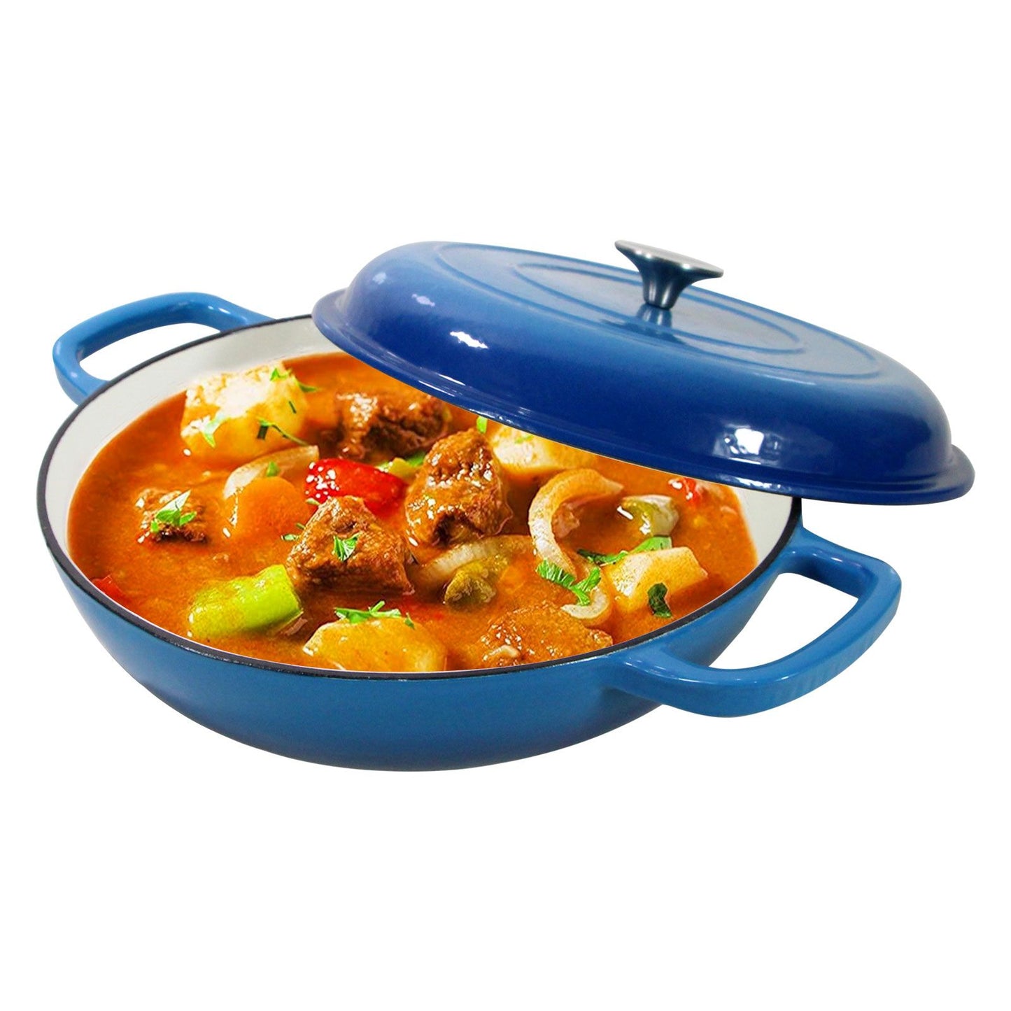 COOKWIN Cast Iron Casserole Braiser; 3.8 Quart; Heavy Duty Casserole Skillet with Lid and Dual Handles; Porcelain Enameled Surface Cookware Pot