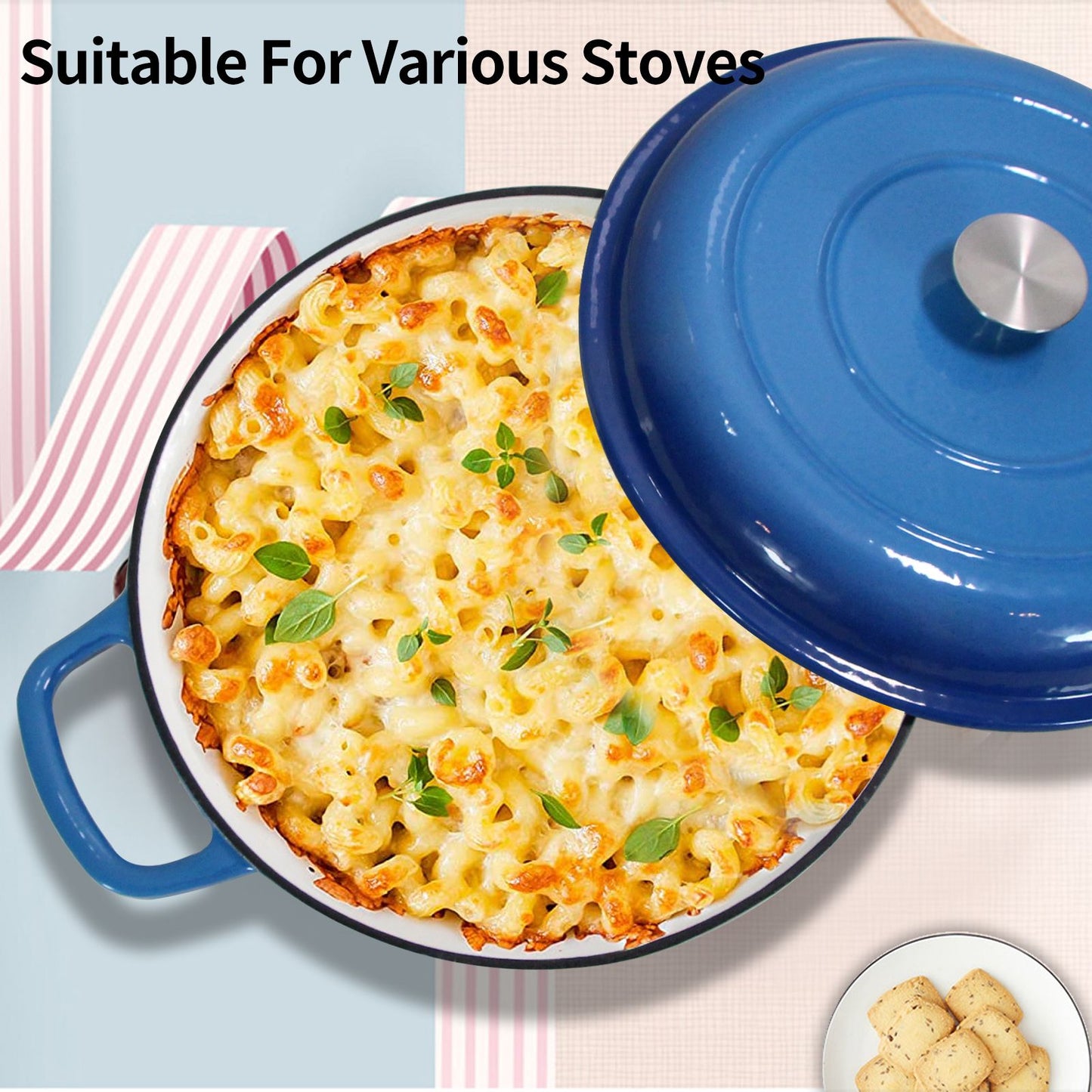 COOKWIN Cast Iron Casserole Braiser; 3.8 Quart; Heavy Duty Casserole Skillet with Lid and Dual Handles; Porcelain Enameled Surface Cookware Pot