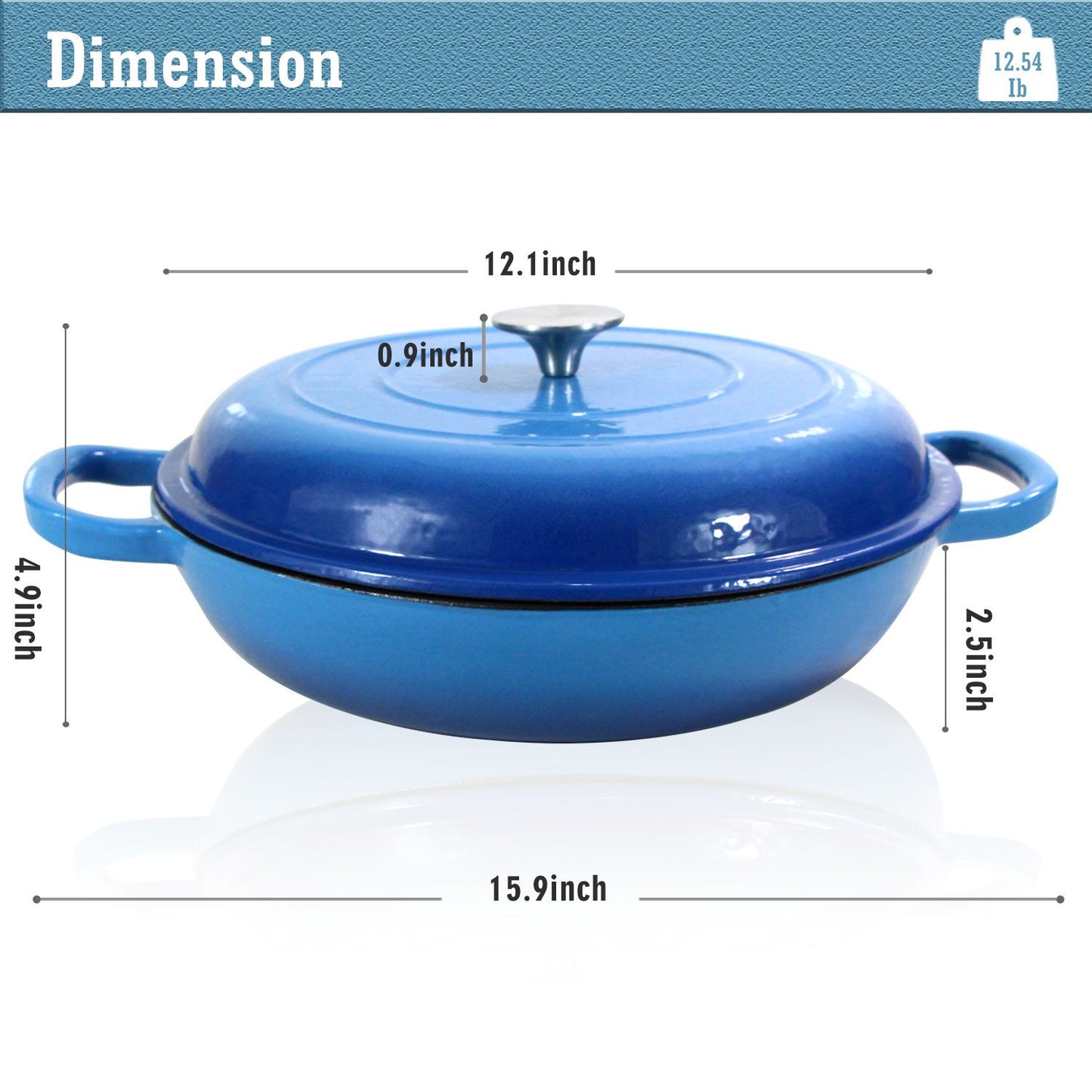 COOKWIN Cast Iron Casserole Braiser; 3.8 Quart; Heavy Duty Casserole Skillet with Lid and Dual Handles; Porcelain Enameled Surface Cookware Pot