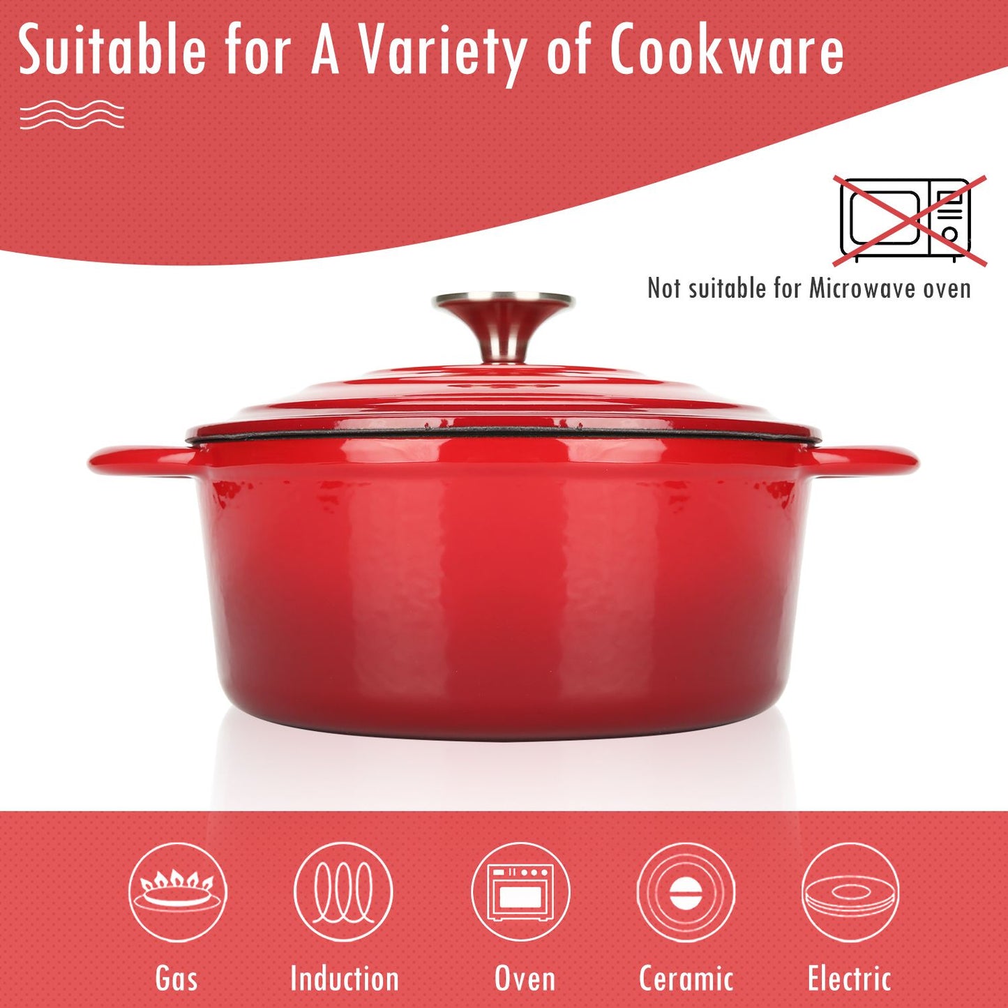 COOKWIN Enameled Cast Iron Dutch Oven with Self Basting Lid; Enamel Coated Cookware Pot 3QT