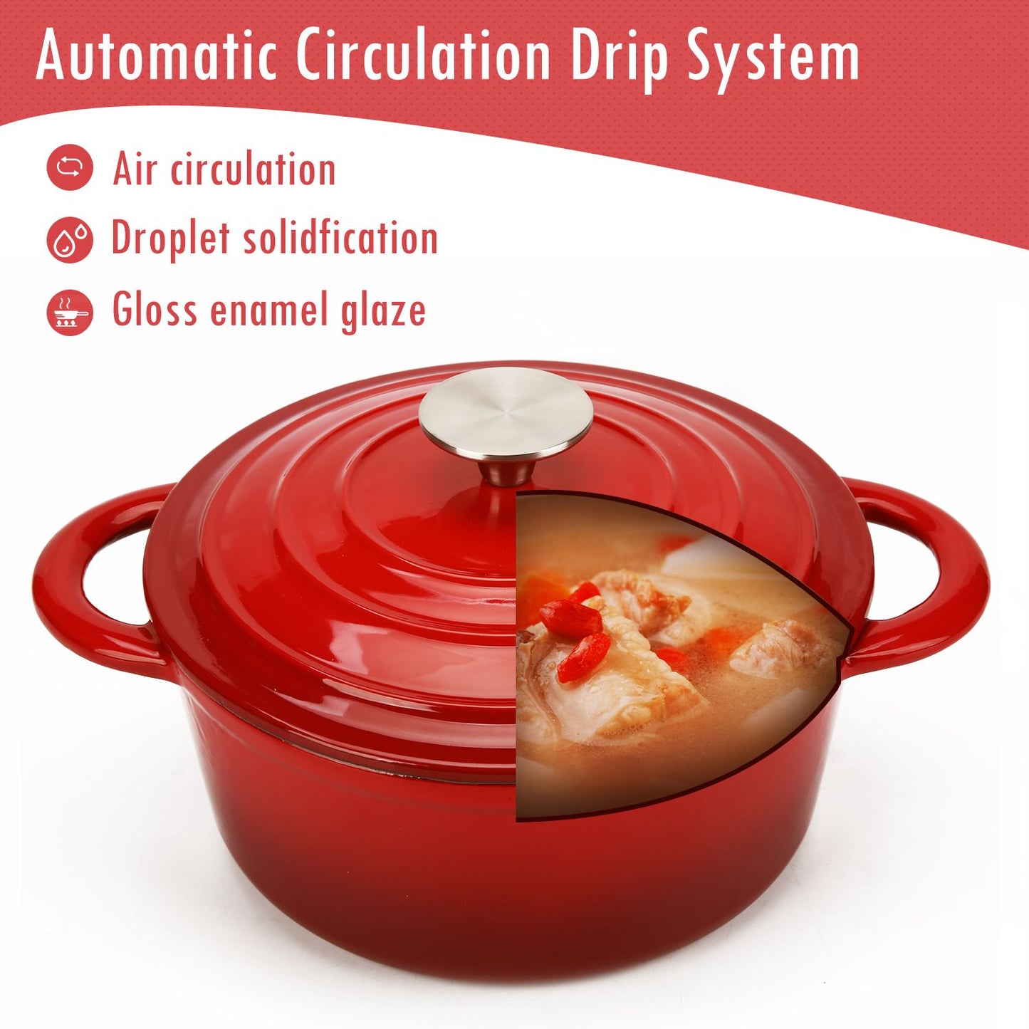COOKWIN Enameled Cast Iron Dutch Oven with Self Basting Lid; Enamel Coated Cookware Pot 3QT