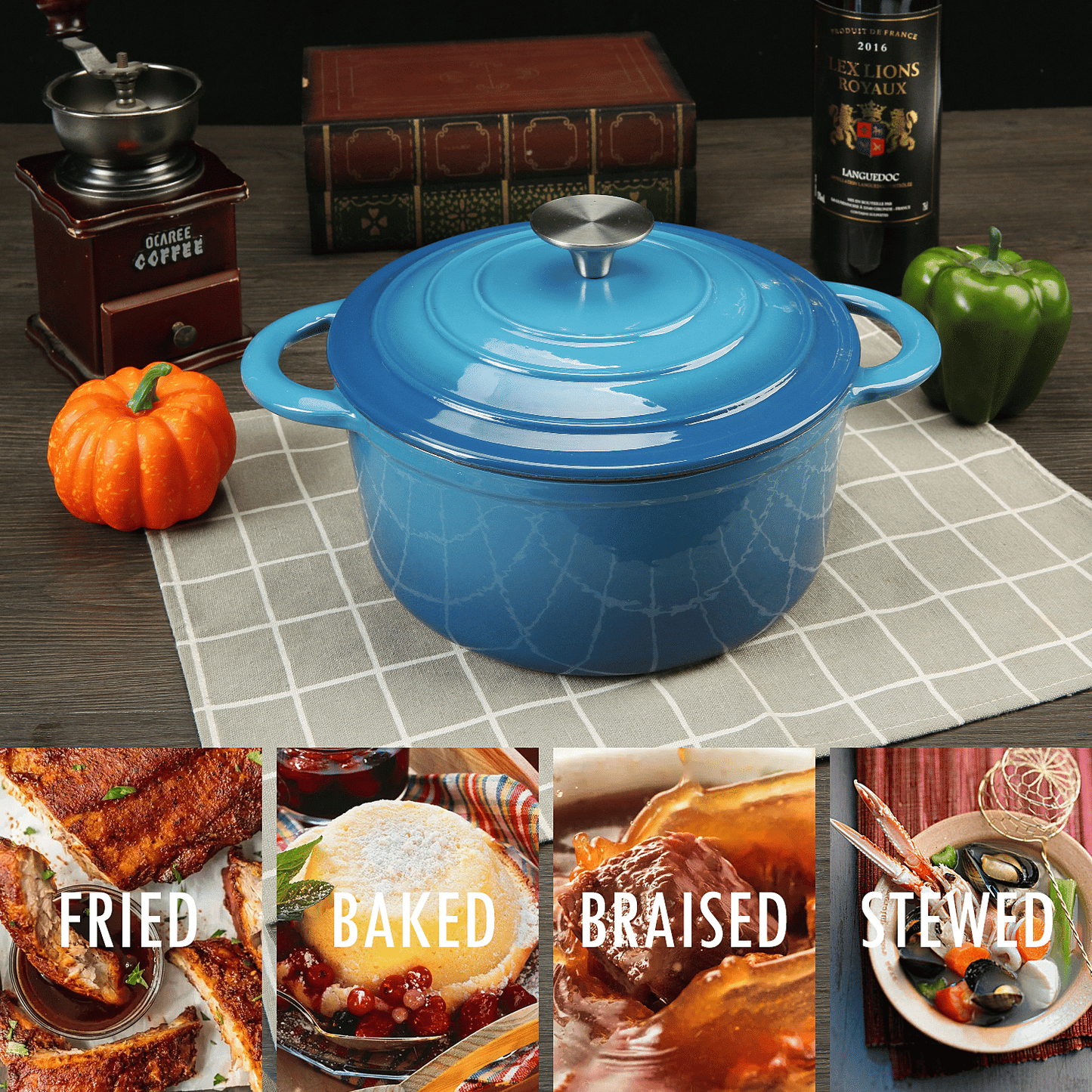 COOKWIN Enameled Cast Iron Dutch Oven with Self Basting Lid; Enamel Coated Cookware Pot 3QT