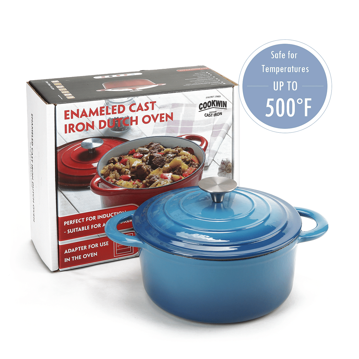 COOKWIN Enameled Cast Iron Dutch Oven with Self Basting Lid; Enamel Coated Cookware Pot 3QT