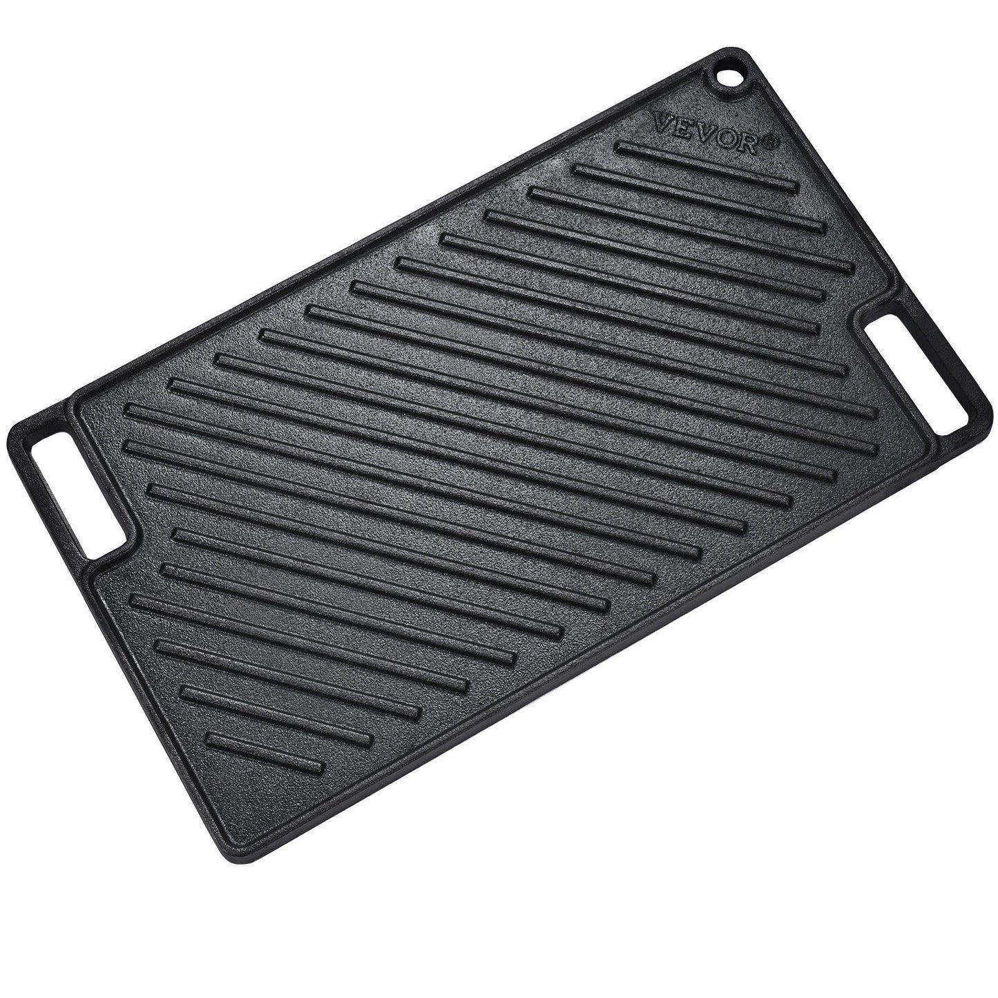 VEVOR Reversible Grill/Griddle, 9.7"x16.7" Pre-Seasoned Cast Iron Griddle, Rectangular Double Burner Griddle Pan, Non-Stick Family Pan Cookware with Handles, Flat Top Plate for BBQ, Gas Grill, Black