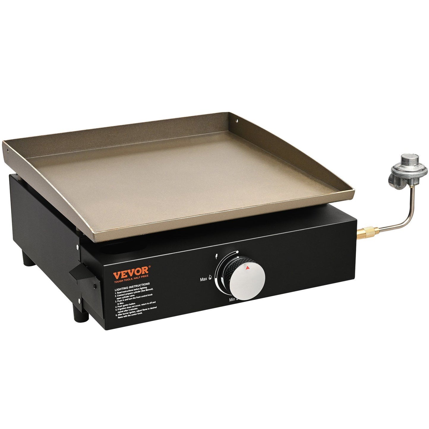 VEVOR Commercial Griddle, 16.9" Heavy Duty Manual Flat Top Griddle, Countertop Gas Grill with Non-Stick Cooking Plate, Steel LPG Gas Griddle, 1-Burner Restaurant Portable Grill - 13,000 BTU