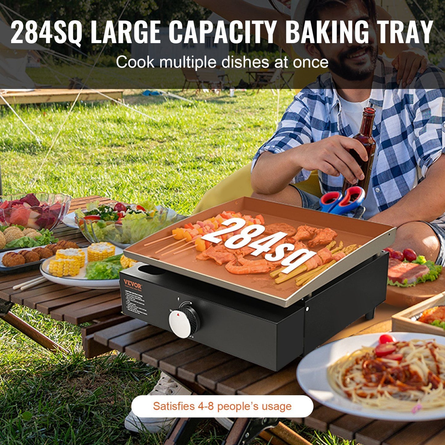 VEVOR Commercial Griddle, 16.9" Heavy Duty Manual Flat Top Griddle, Countertop Gas Grill with Non-Stick Cooking Plate, Steel LPG Gas Griddle, 1-Burner Restaurant Portable Grill - 13,000 BTU