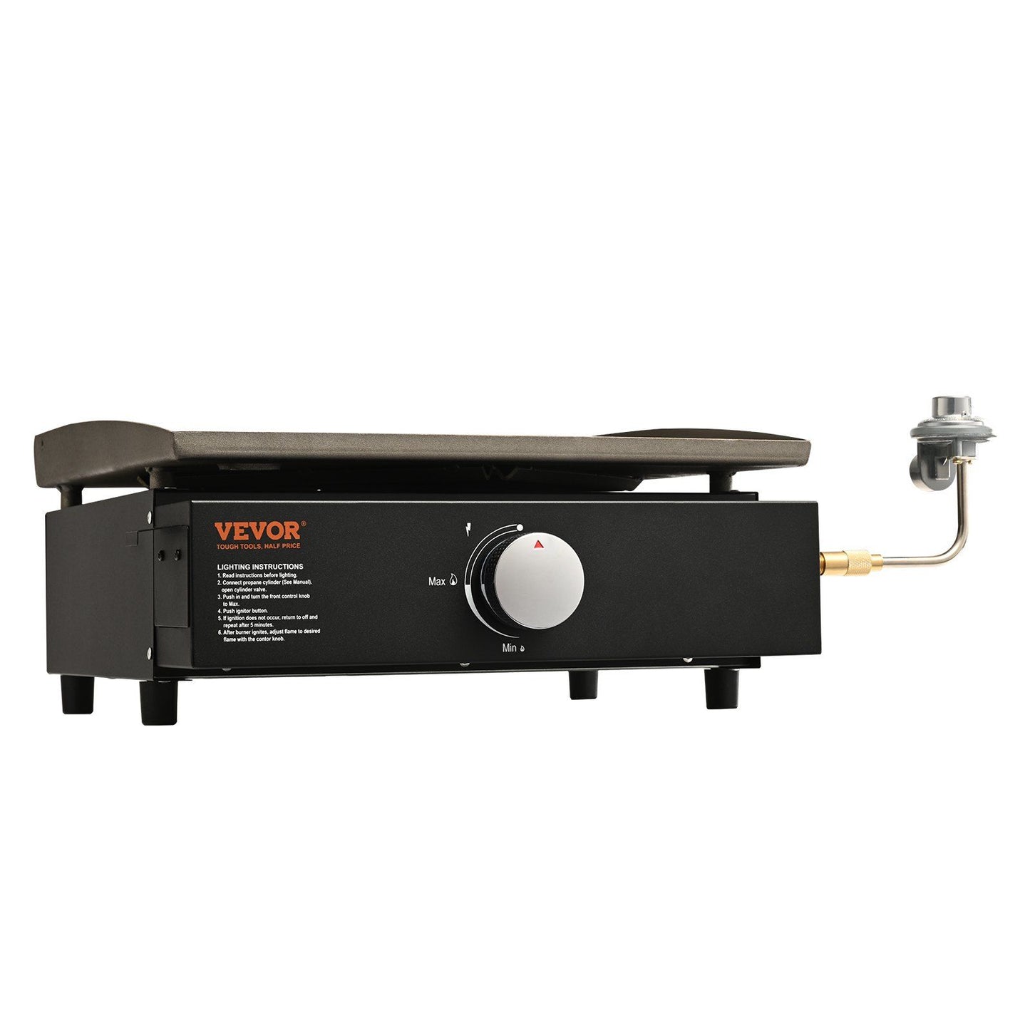 VEVOR Commercial Griddle, 16.9" Heavy Duty Manual Flat Top Griddle, Countertop Gas Grill with Non-Stick Cooking Plate, Steel LPG Gas Griddle, 1-Burner Restaurant Portable Grill - 13,000 BTU