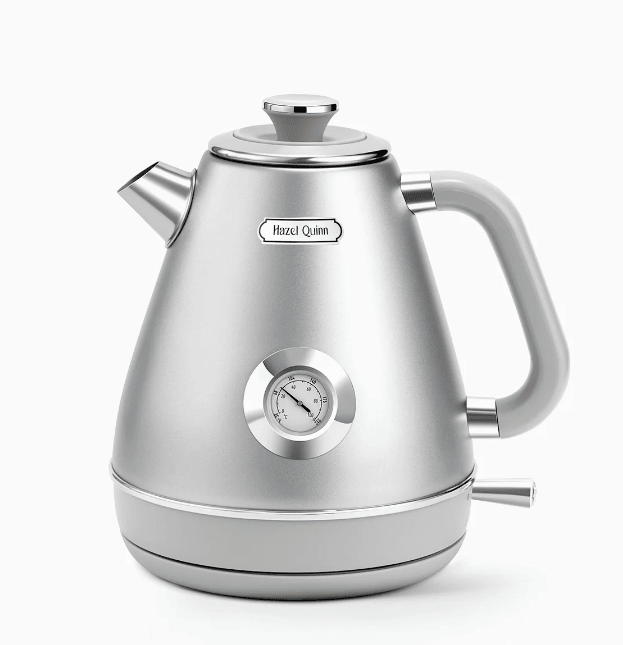 1200W dark gray electric kettle retro water Thermograph dial LED automatic off lamp SUS304 Food grade 1.7L / 57.5 oz Dark gray quick boiling cordless without BPA automatic closed