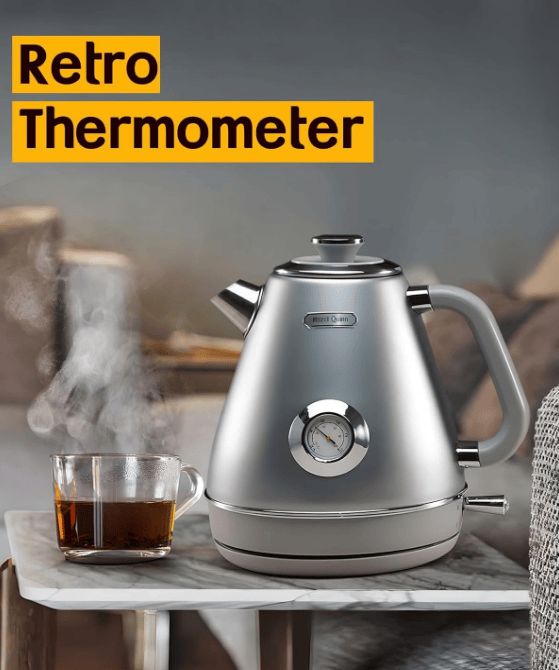 1200W dark gray electric kettle retro water Thermograph dial LED automatic off lamp SUS304 Food grade 1.7L / 57.5 oz Dark gray quick boiling cordless without BPA automatic closed