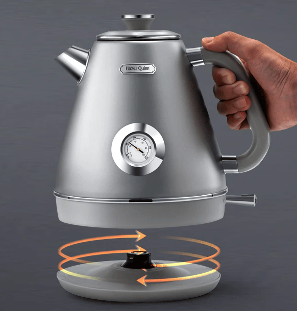 1200W dark gray electric kettle retro water Thermograph dial LED automatic off lamp SUS304 Food grade 1.7L / 57.5 oz Dark gray quick boiling cordless without BPA automatic closed