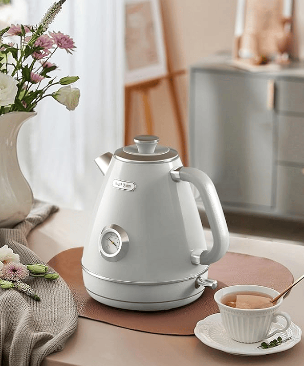 1200W dark gray electric kettle retro water Thermograph dial LED automatic off lamp SUS304 Food grade 1.7L / 57.5 oz Dark gray quick boiling cordless without BPA automatic closed