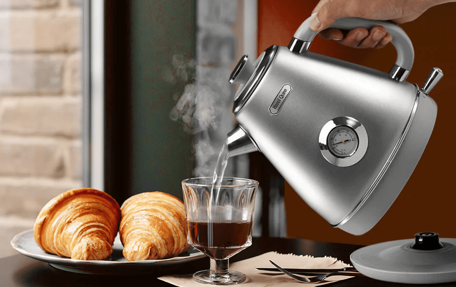 1200W dark gray electric kettle retro water Thermograph dial LED automatic off lamp SUS304 Food grade 1.7L / 57.5 oz Dark gray quick boiling cordless without BPA automatic closed