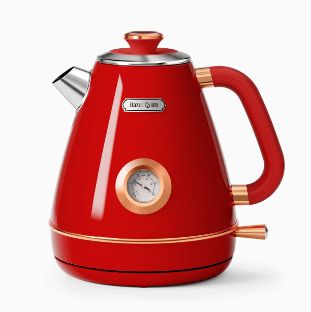 1200W dark gray electric kettle retro water Thermograph dial LED automatic off lamp SUS304 Food grade 1.7L / 57.5 oz Dark gray quick boiling cordless without BPA automatic closed