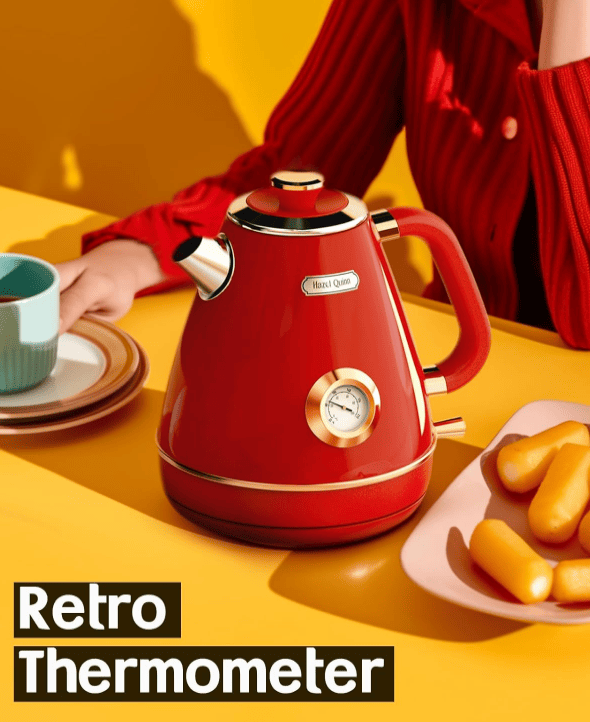 1200W dark gray electric kettle retro water Thermograph dial LED automatic off lamp SUS304 Food grade 1.7L / 57.5 oz Dark gray quick boiling cordless without BPA automatic closed