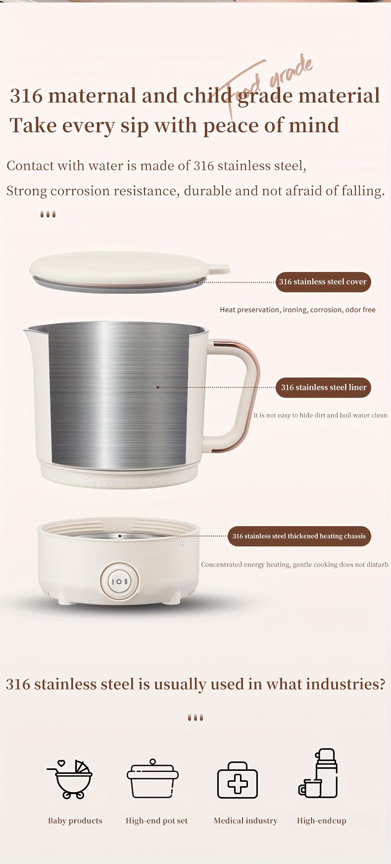 Portable Travel Kettle, Collapsible Electric Hot Pot, Mini Heating Cup with Insulation, Dual Voltage, Airplane & High-Speed Train Friendly, Small Size 6.88 inches tall,6.29/4.72 inches diameter