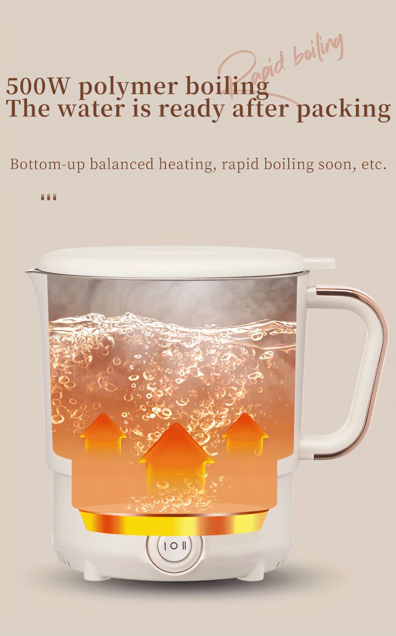 Portable Travel Kettle, Collapsible Electric Hot Pot, Mini Heating Cup with Insulation, Dual Voltage, Airplane & High-Speed Train Friendly, Small Size 6.88 inches tall,6.29/4.72 inches diameter