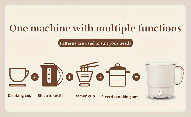 Portable Travel Kettle, Collapsible Electric Hot Pot, Mini Heating Cup with Insulation, Dual Voltage, Airplane & High-Speed Train Friendly, Small Size 6.88 inches tall,6.29/4.72 inches diameter