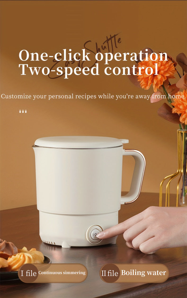 Portable Travel Kettle, Collapsible Electric Hot Pot, Mini Heating Cup with Insulation, Dual Voltage, Airplane & High-Speed Train Friendly, Small Size 6.88 inches tall,6.29/4.72 inches diameter