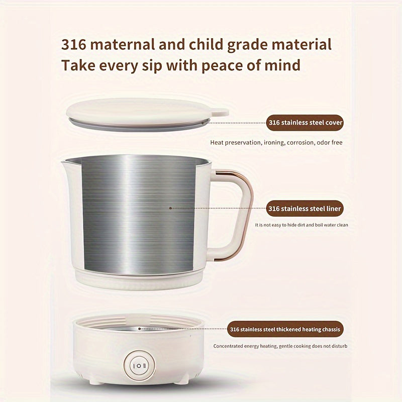 Portable Travel Kettle, Collapsible Electric Hot Pot, Mini Heating Cup with Insulation, Dual Voltage, Airplane & High-Speed Train Friendly, Small Size 6.88 inches tall,6.29/4.72 inches diameter