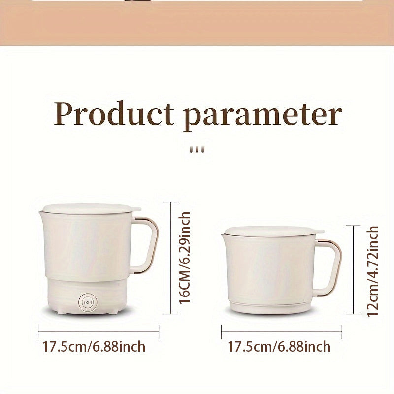 Portable Travel Kettle, Collapsible Electric Hot Pot, Mini Heating Cup with Insulation, Dual Voltage, Airplane & High-Speed Train Friendly, Small Size 6.88 inches tall,6.29/4.72 inches diameter