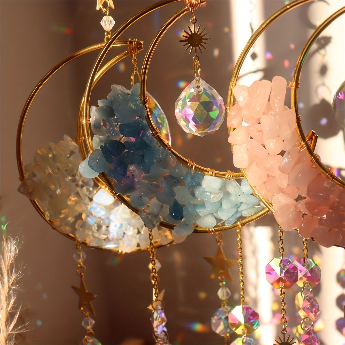 1pc Rainbow Maker Crystal Suncatcher - Enhance Your Home Decor with Aquamarine, Amethyst, and Obsidian - Perfect for Garden, Yard, Bedroom, Balcony, and Patio