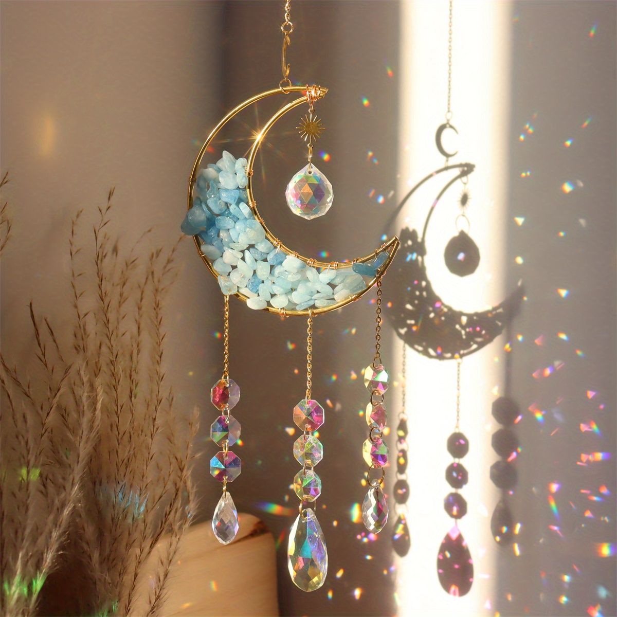 1pc Rainbow Maker Crystal Suncatcher - Enhance Your Home Decor with Aquamarine, Amethyst, and Obsidian - Perfect for Garden, Yard, Bedroom, Balcony, and Patio