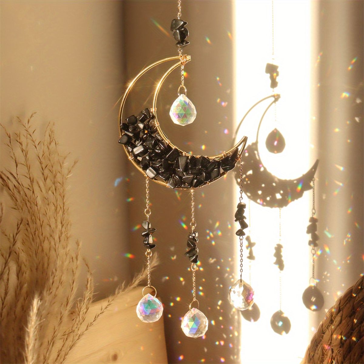 1pc Rainbow Maker Crystal Suncatcher - Enhance Your Home Decor with Aquamarine, Amethyst, and Obsidian - Perfect for Garden, Yard, Bedroom, Balcony, and Patio