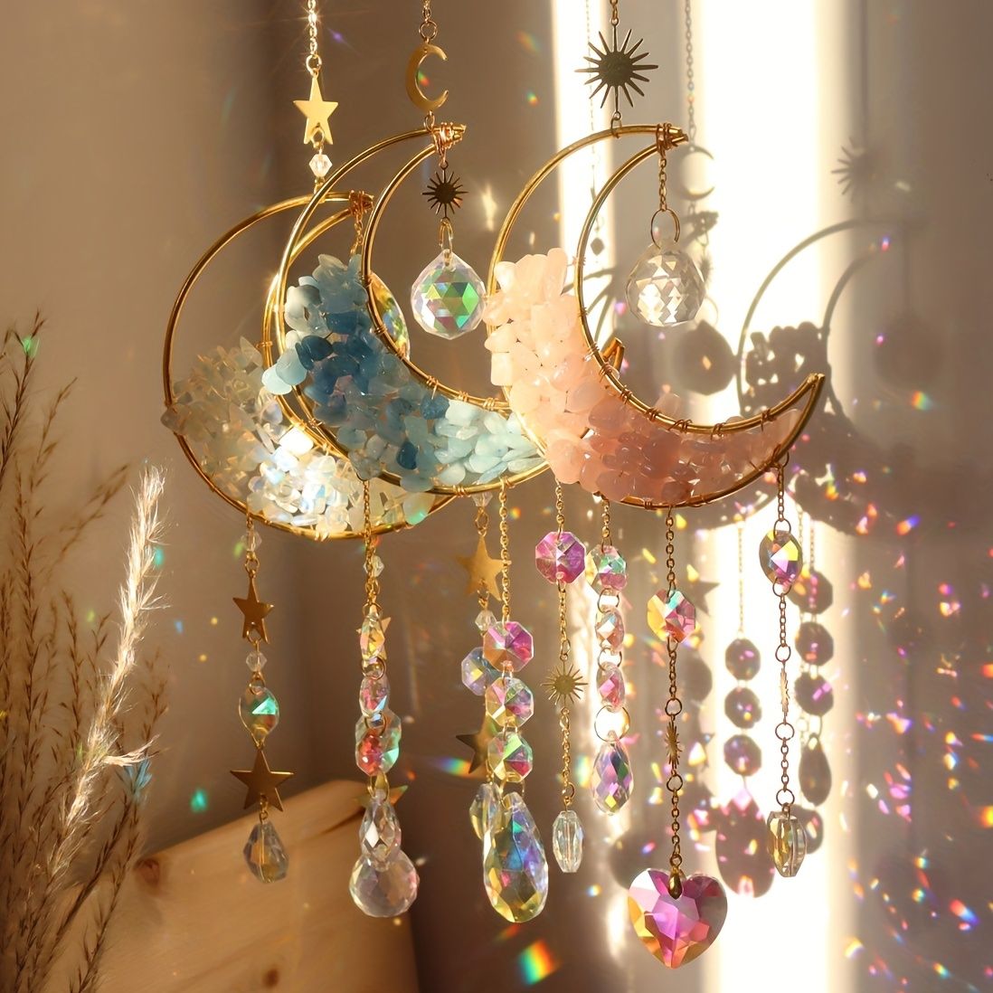 1pc Rainbow Maker Crystal Suncatcher - Enhance Your Home Decor with Aquamarine, Amethyst, and Obsidian - Perfect for Garden, Yard, Bedroom, Balcony, and Patio