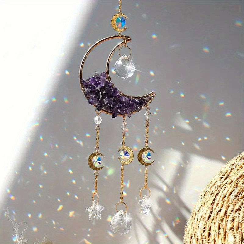 1pc Rainbow Maker Crystal Suncatcher - Enhance Your Home Decor with Aquamarine, Amethyst, and Obsidian - Perfect for Garden, Yard, Bedroom, Balcony, and Patio